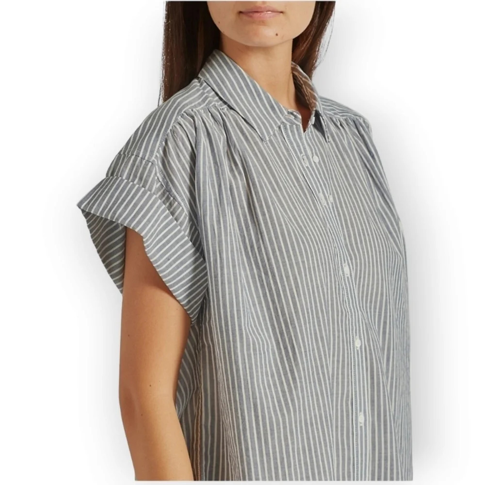 Joie Naro Striped Short Sleeve Button Up Cotton Coastal Nautical Oversize Small - Picture 8 of 16